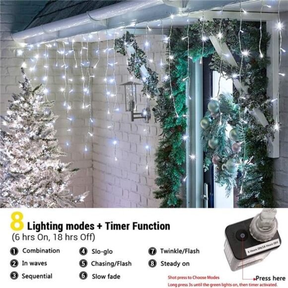 Christmas Icicle Lights Outdoor,360 LED 29.5ft 8Modes Fairy Icicle String Lights - Picture 4 of 14